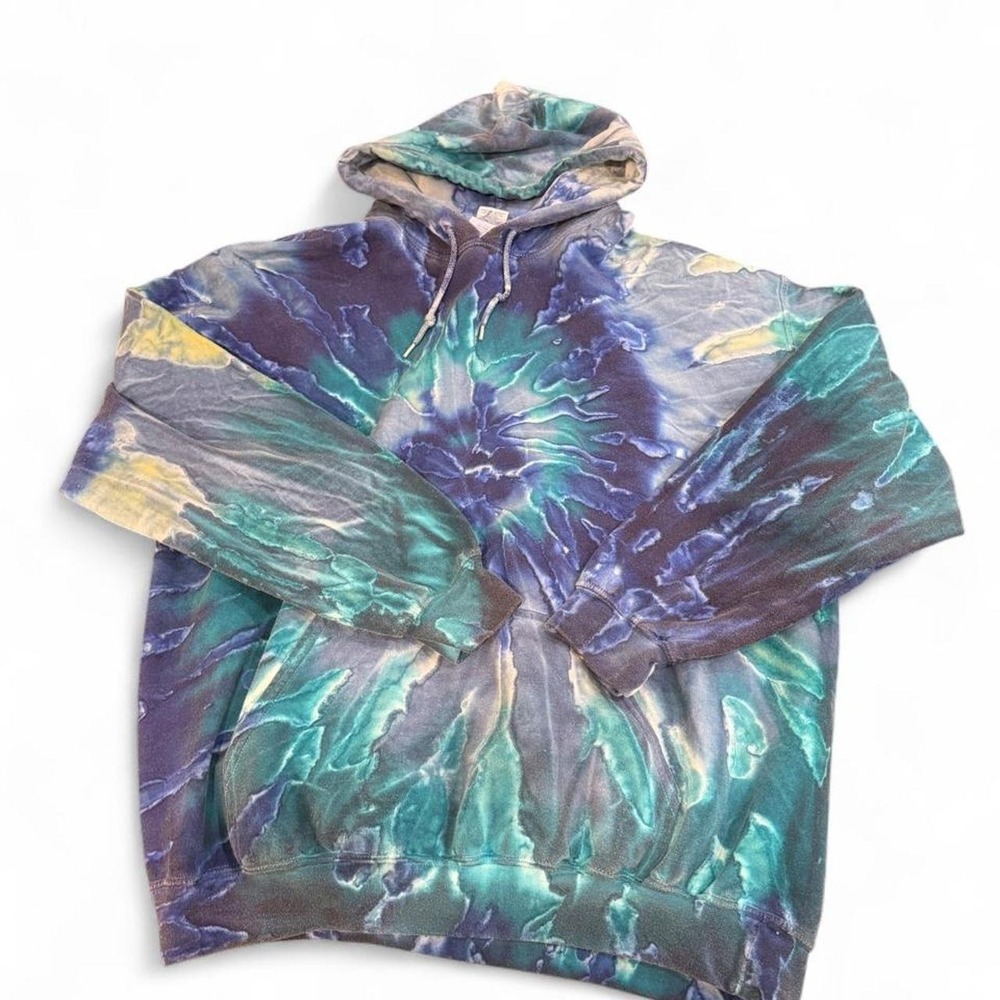 Gildan Mens XL Tie Dye Hoodie Blue Teal Purple Spiral Psychedelic Sweatshirt